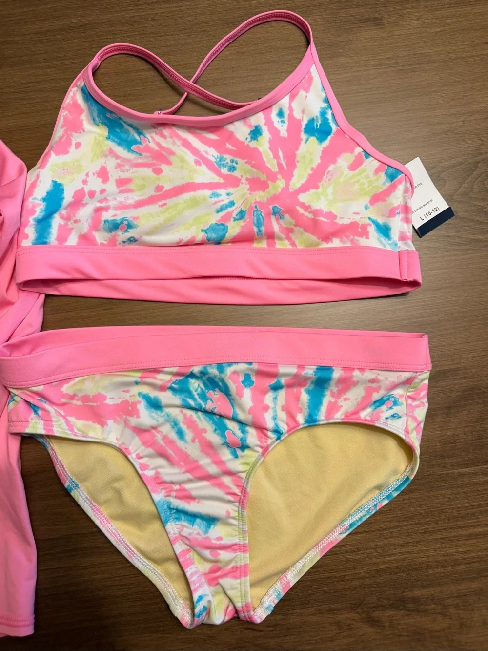 Lands' End Pink Tie-Dye Long Sleeve Rash Guard Set with Bikini - 10/12